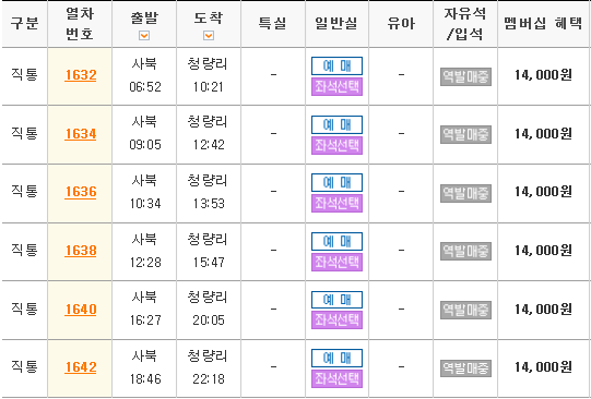 사북역 무궁화호 열차 시간표,요금,소요시간
