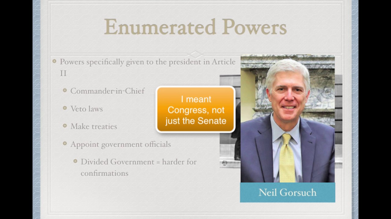 Gov Review Video #32: Presidential Powers - Enumerated And Inherent -  Youtube