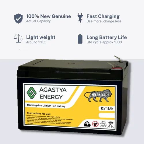 Agastya Energy 12V 12Ah Lithium Ion Battery, For Agricultural Machines,  1050 Gram